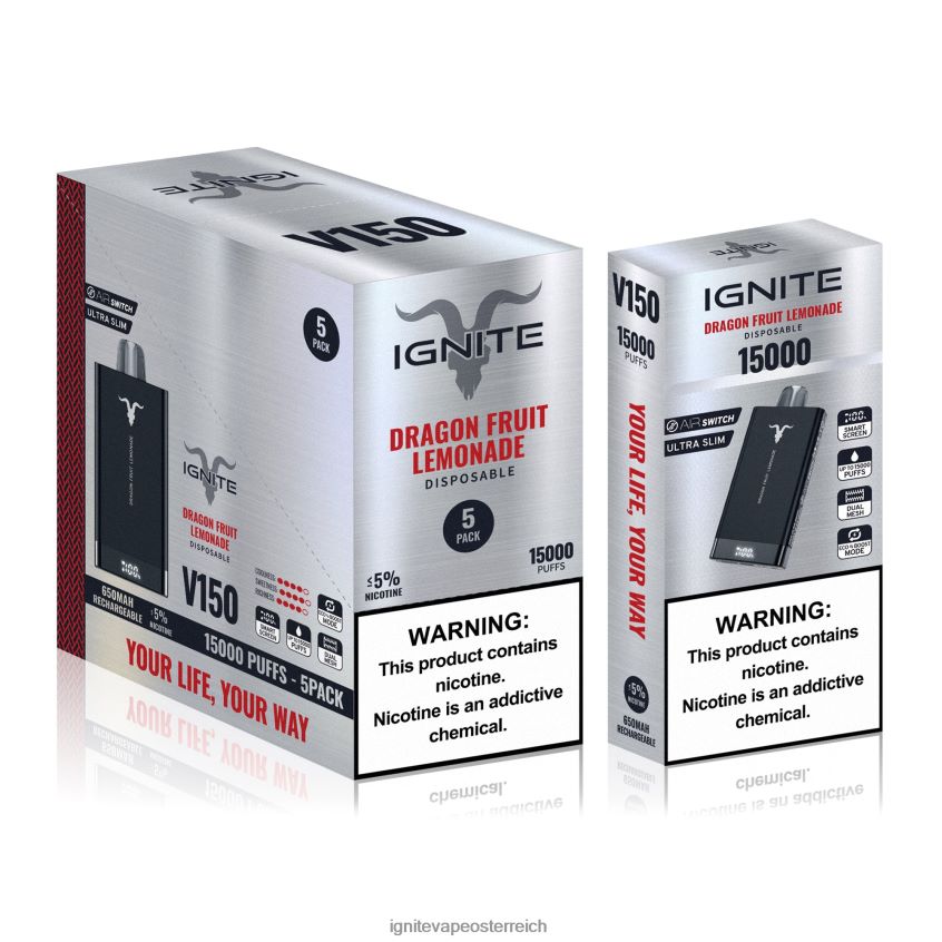 IGNITE Austria - IGNITE V150 Vape Pen 5er-Pack 02LT0084 Drachenfruchtlimonade