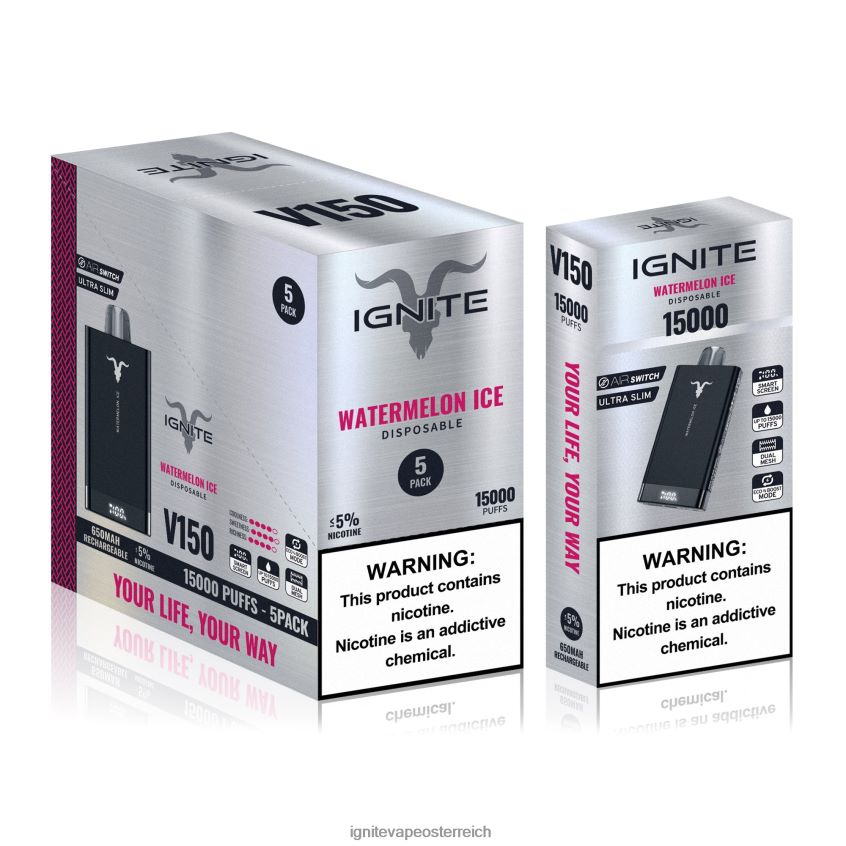 IGNITE Austria - IGNITE V150 Vape Pen 5er-Pack 02LT0094 Wassermeloneneis