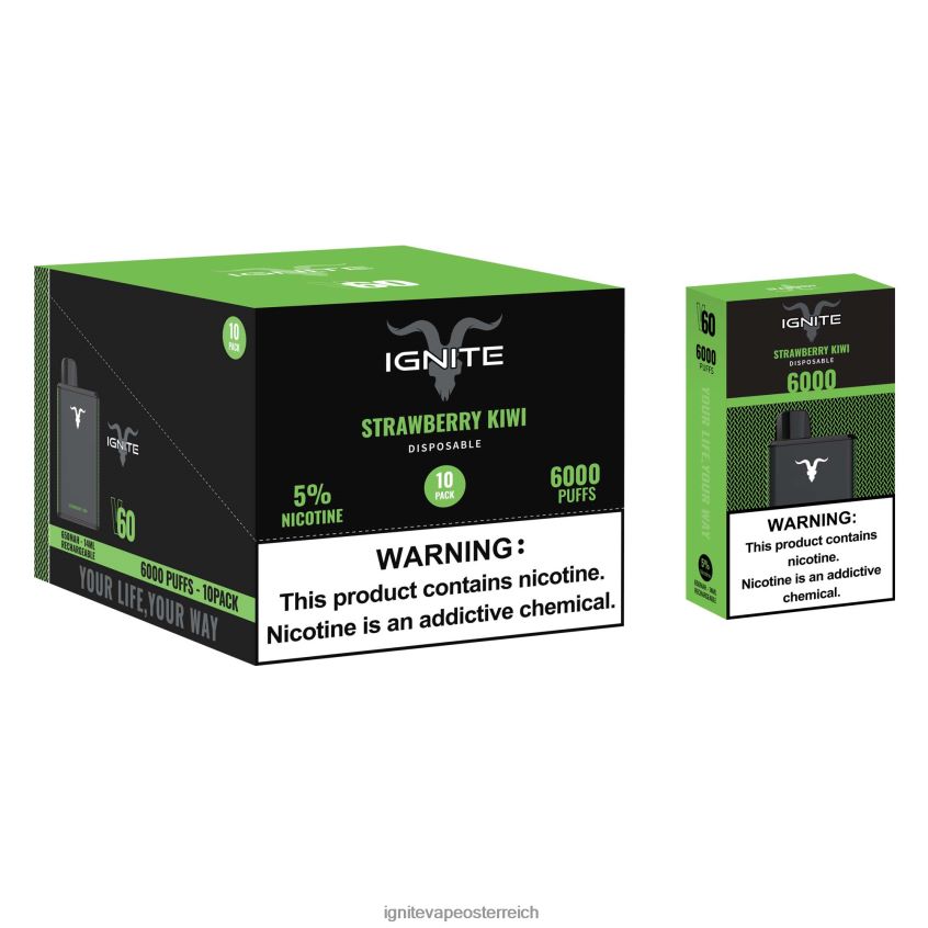 IGNITE Vapes For Sale - IGNITE V60 Vape Pen 10er-Pack 02LT0026 Erdbeer-Kiwi